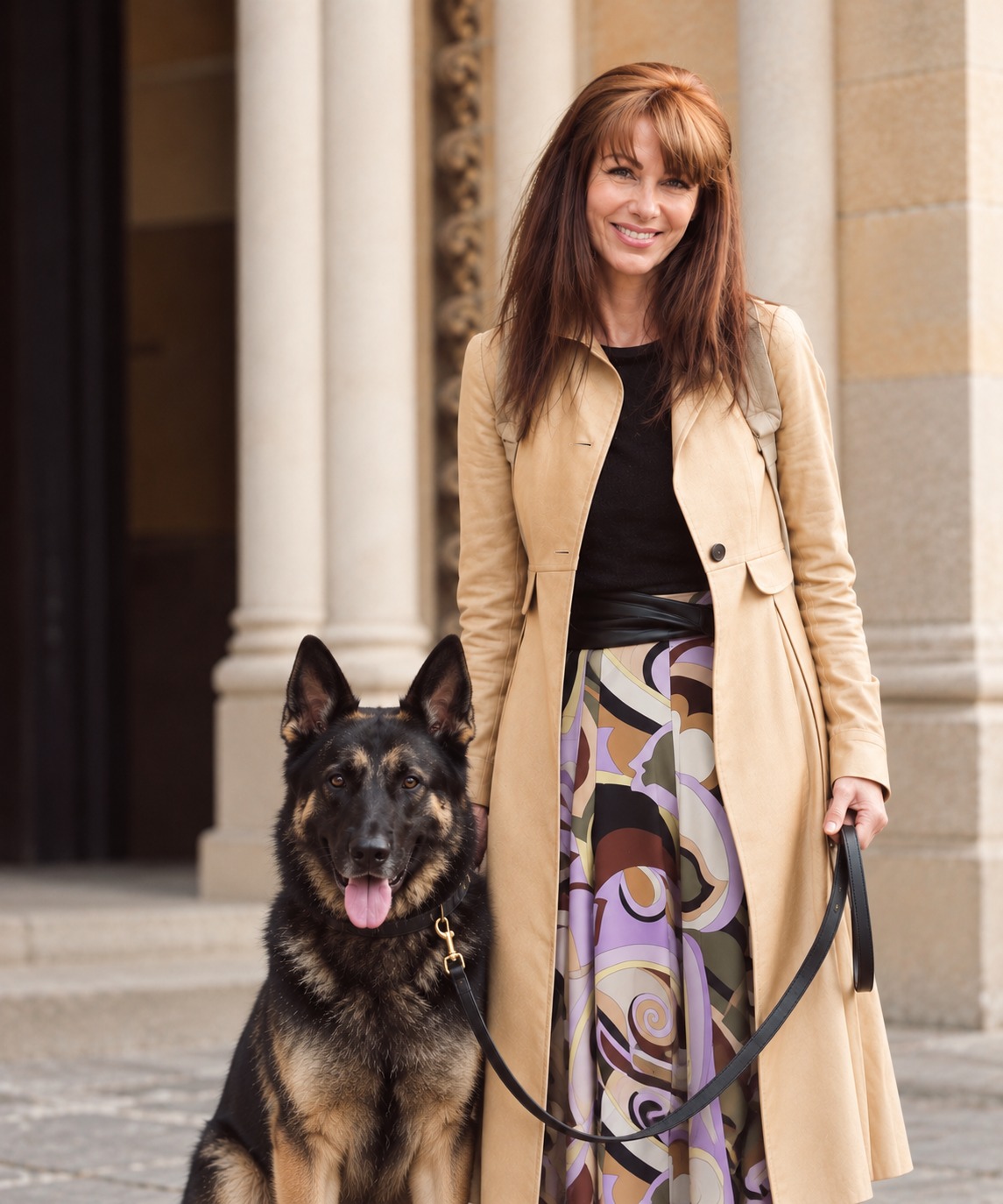 Julie Rodilosso standing with her dog Batman